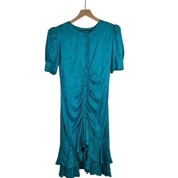 VTG 80's JONATHAN MARTIN Teal Blue Ruffle Hem Midi Dress Size 9/10 Costume Retro - Picture 1 of 10